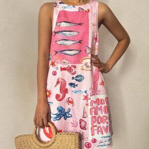 Pink Casual Women's Boho Beachwear Tropical Vibrant Ocean Print Dress